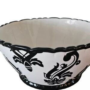 222 Fifth Black And White Damask Bowl